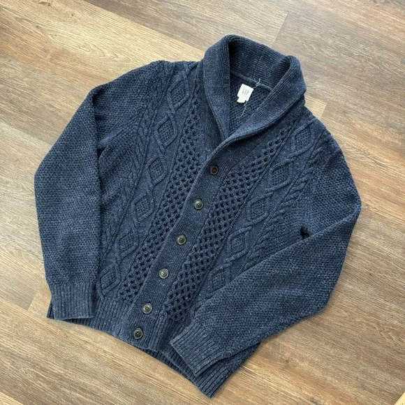 Gap Blue Cable Knit Chunky Cardigan Men's Sz L Fisherman Classic